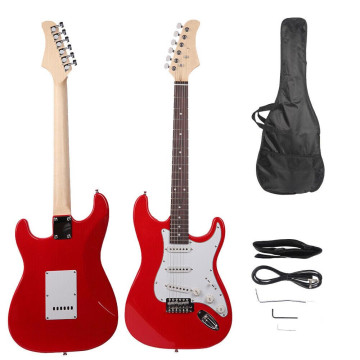 Elektronikus gitár szett kezdőknek, ajándék hangfallal, piros-fehér