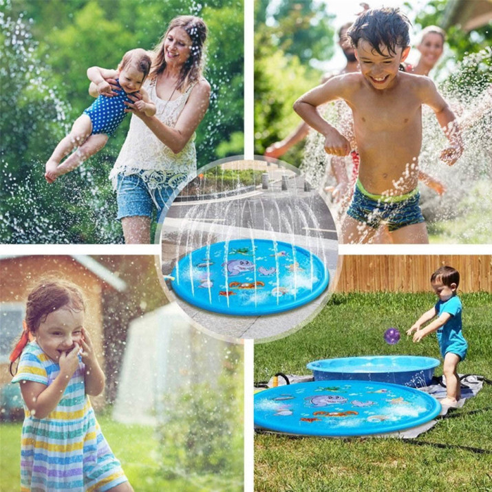 100 cm-es, mintás szökőkút szőnyeg gyerekeknek / locsolószőnyeg - kék, vízi állatok