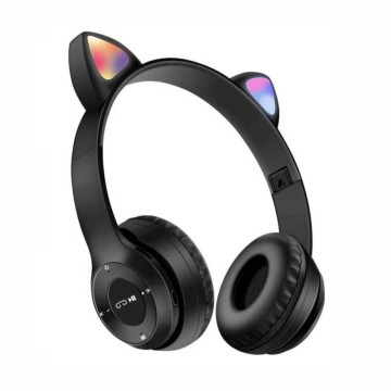 CatEar Bluetooth fülhallgató/ mikrofon LED fényekkel / cicafülekkel / Fekete / Y47