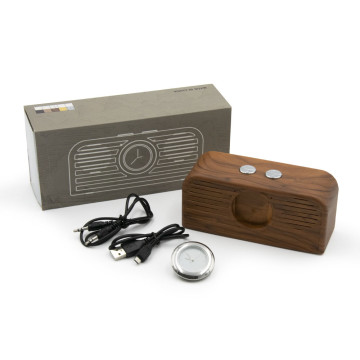 Retro, fahatású Bluetooth kihangosító és hangszóró analóg órával