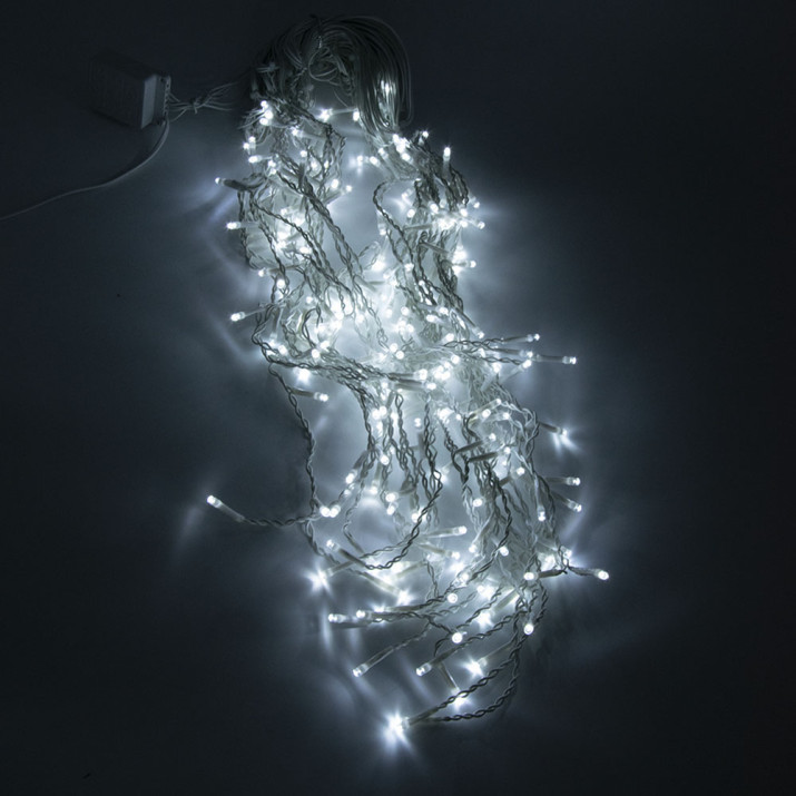 Dekorációs LED fényfüggöny, 200 LED, fehér vezeték, hideg fehér - 6 méter