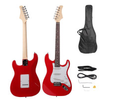 Elektronikus gitár szett kezdőknek, ajándék hangfallal, piros-fekete