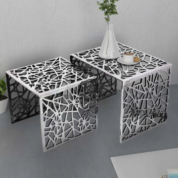 2 darab Ezüst négyzet alakú alumínium kisasztal - utánvéttel vagy ingyenes szállítással