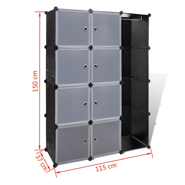 Fekete/fehér szekrény 9 tárolórekesszel 37 x 146 x 180,5 cm - utánvéttel vagy ingyenes szállítással