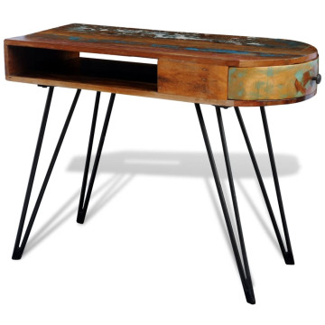 Antikolt hatású tömör fa íróasztal vaslábakkal - utánvéttel vagy ingyenes szállítással