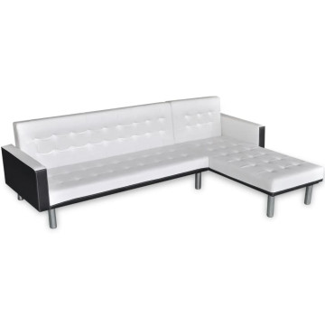 Fehér, L-alakú, műbőr kanapéágy - utánvéttel vagy ingyenes szállítással