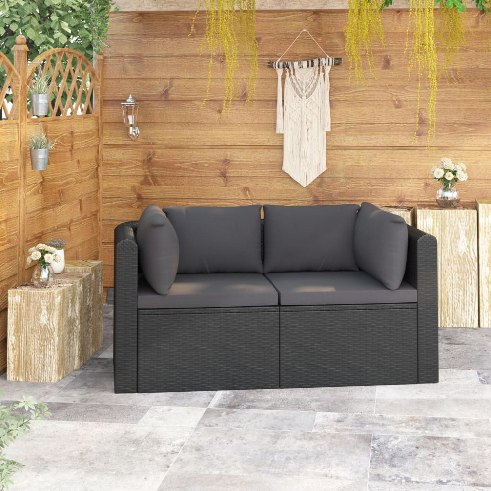 2-részes fekete polyrattan kerti ülőgarnitúra párnákkal - utánvéttel vagy ingyenes szállítással