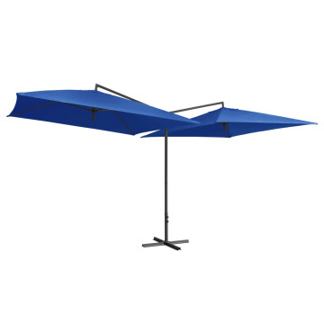 Azúrkék dupla napernyő acélrúddal 250 x 250 cm - utánvéttel vagy ingyenes szállítással