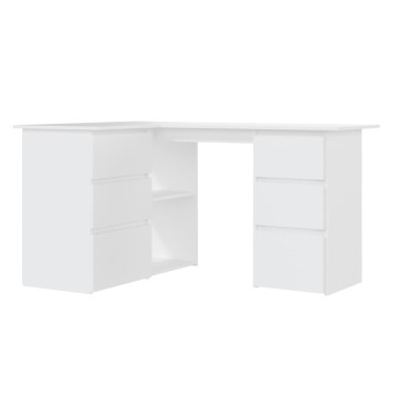 Fehér forgácslap sarok íróasztal 145 x 100 x 76 cm - utánvéttel vagy ingyenes szállítással