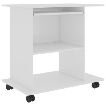 Magasfényű fehér forgácslap számítógépasztal 80 x 50 x 75 cm - utánvéttel vagy ingyenes szállítással