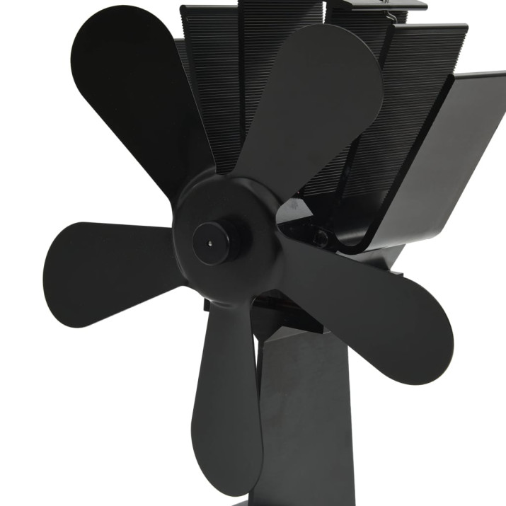 Fekete hővel meghajtott ötlapátos kandalló ventilátor - utánvéttel vagy ingyenes szállítással