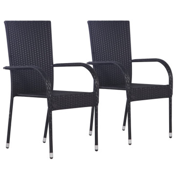 2 db fekete rakásolható polyrattan kültéri szék - utánvéttel vagy ingyenes szállítással