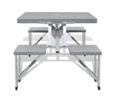 Sszecsukható kemping asztal készlet 4 alumínium szék világos szürke - utánvéttel vagy ingyenes szállítással