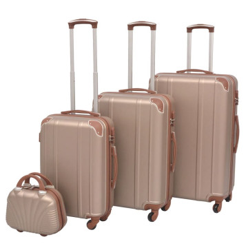 4 darabos, pezsgőszínű, kemény fedeles, görgős bőrönd szett - utánvéttel vagy ingyenes szállítással