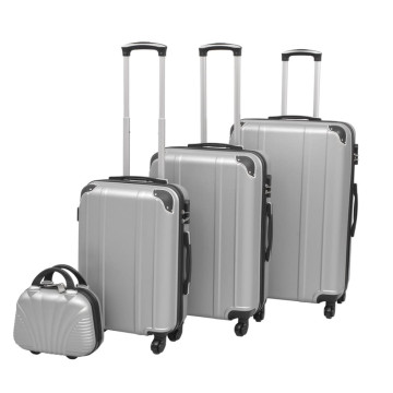 4 darabos, ezüst, kemény fedeles, görgős bőrönd szett - utánvéttel vagy ingyenes szállítással