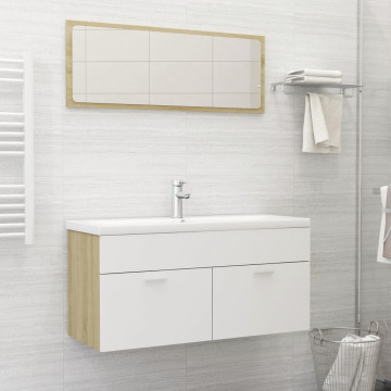 2 részes fehér-sonoma színű forgácslap fürdőszobai bútorszett - utánvéttel vagy ingyenes szállítással