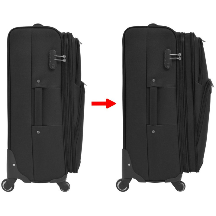 3 darabos, fekete, puha falú görgős bőrönd szett - utánvéttel vagy ingyenes szállítással