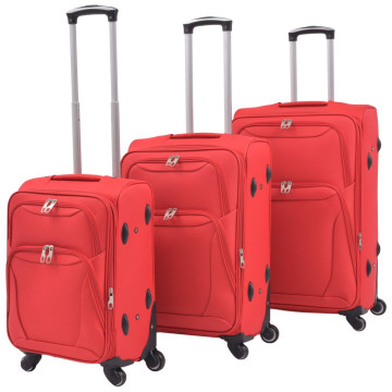 3 darabos, piros, puha fedeles görgős bőröndszett - utánvéttel vagy ingyenes szállítással