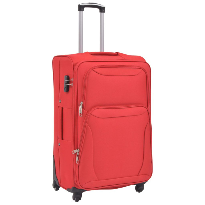 3 darabos, piros, puha fedeles görgős bőröndszett - utánvéttel vagy ingyenes szállítással
