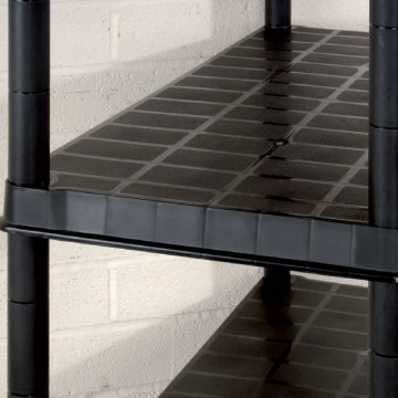 Fekete műanyag 5 szintes tárolópolc 340 x 40 x 185 cm - utánvéttel vagy ingyenes szállítással