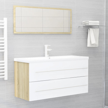 2 részes fehér-sonoma színű forgácslap fürdőszobai bútorszett - utánvéttel vagy ingyenes szállítással