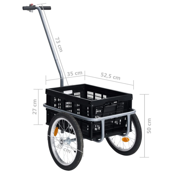 Fekete kerékpár pótkocsi összecsukható dobozzal 50 l 150 kg - utánvéttel vagy ingyenes szállítással