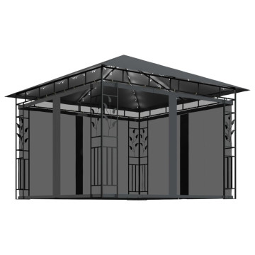 Antracit pavilon szúnyoghálóval/fényfüzérrel 3x3x2,73m 180g/m² - utánvéttel vagy ingyenes szállítással