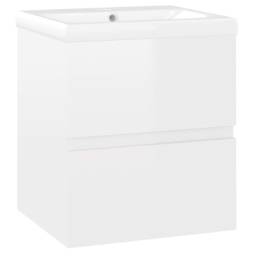 Magasfényű fehér forgácslap mosdószekrény beépített mosdóval - utánvéttel vagy ingyenes szállítással