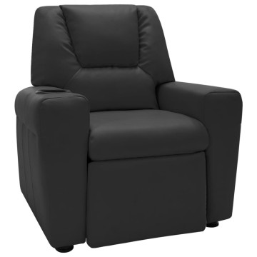 Fekete műbőr dönthető fotel pohártartóval - utánvéttel vagy ingyenes szállítással