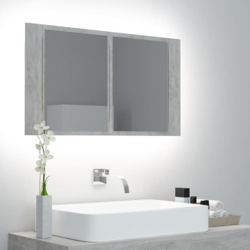 Betonszürke LED-es tükrös fürdőszobaszekrény 80 x 12 x 45 cm - utánvéttel vagy ingyenes szállítással