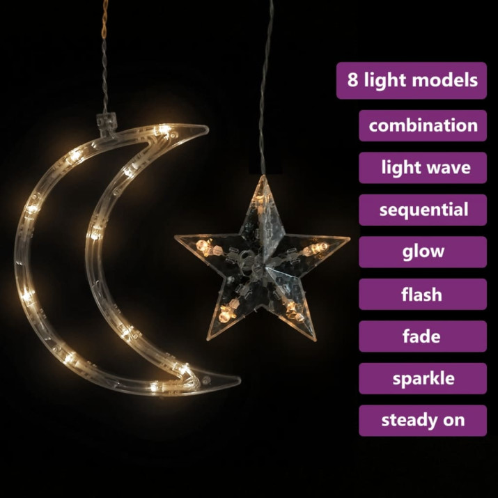 138 meleg fehér LED-es csillag és hold fényfüzér távirányítóval - utánvéttel vagy ingyenes szállítással