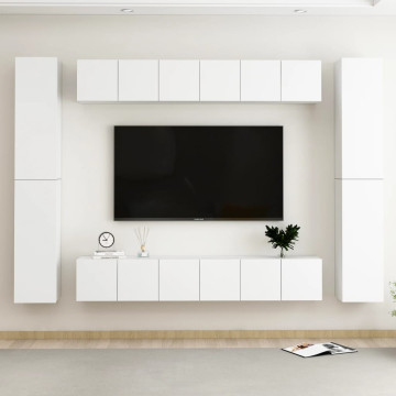 10 részes fehér forgácslap TV-szekrényszett - utánvéttel vagy ingyenes szállítással