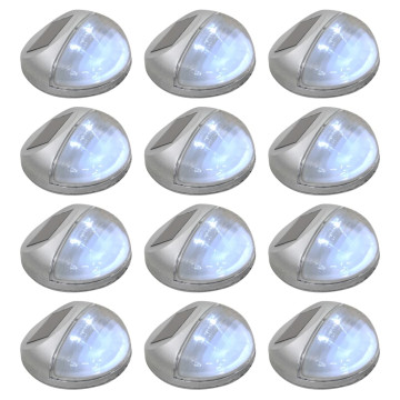 12 db kerek ezüstszínű kültéri napelemes LED falilámpa - utánvéttel vagy ingyenes szállítással