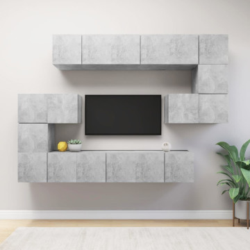 10 részes betonszürke forgácslap TV-szekrényszett - utánvéttel vagy ingyenes szállítással