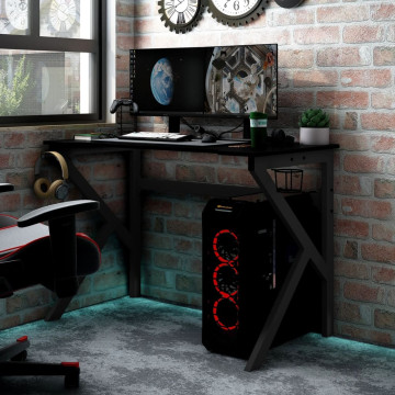 Fekete K-lábú gamer asztal 110 x 60 x 75 cm - utánvéttel vagy ingyenes szállítással