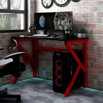 Fekete-piros K-lábú gamer asztal 110 x 60 x 75 cm - utánvéttel vagy ingyenes szállítással