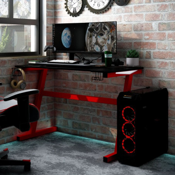Fekete-piros Z-lábú LED-es gamer asztal 110 x 60 x 75 cm - utánvéttel vagy ingyenes szállítással