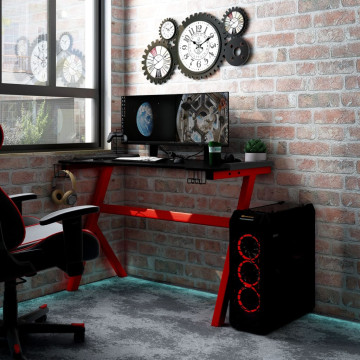 Fekete-piros Y-lábú LED-es gamer asztal 110 x 60 x 75 cm - utánvéttel vagy ingyenes szállítással