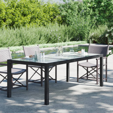 Fekete polyrattan és edzett üveg kerti asztal 190 x 90 x 75 cm - utánvéttel vagy ingyenes szállítással