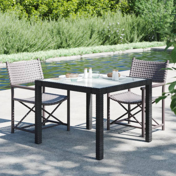 Fekete polyrattan és edzett üveg kerti asztal 90 x 90 x 75 cm - utánvéttel vagy ingyenes szállítással