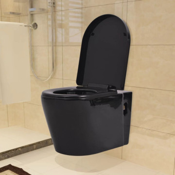 Fekete falra szerelhető kerámia WC - utánvéttel vagy ingyenes szállítással