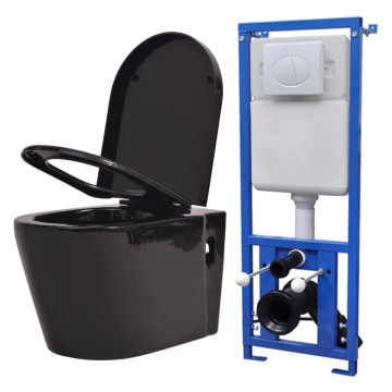 Falra szerelhető fekete kerámia WC rejtett öblítőtartállyal - utánvéttel vagy ingyenes szállítással