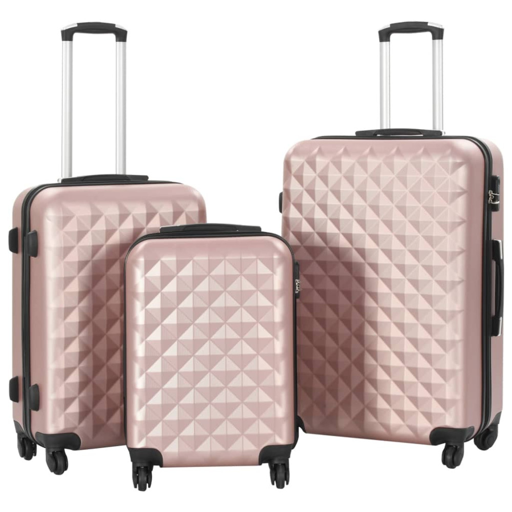 3 db rozéarany színű keményfalú ABS gurulós bőrönd - utánvéttel vagy ingyenes szállítással