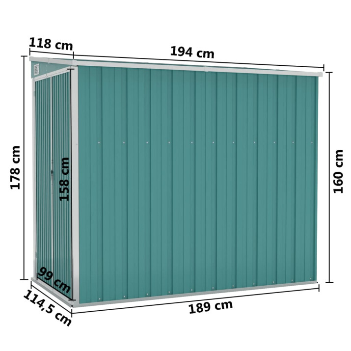 Zöld acél falhoz erősíthető kerti fészer 118 x 194 x 178 cm - utánvéttel vagy ingyenes szállítással