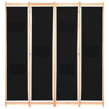Fekete 4-paneles szövetparaván 160 x 170 x 4 cm - utánvéttel vagy ingyenes szállítással