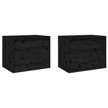 2 darab fekete tömör fenyőfa faliszekrény 45 x 30 x 35 cm - utánvéttel vagy ingyenes szállítással