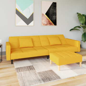 Sárga bársony kanapéágy két párnával és lábtartóval - utánvéttel vagy ingyenes szállítással