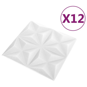 12 darab origamifehér 3D fali panel 50 x 50 cm 3 m² - utánvéttel vagy ingyenes szállítással