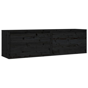 2 darab fekete tömör fenyőfa faliszekrény 60 x 30 x 35 cm - utánvéttel vagy ingyenes szállítással