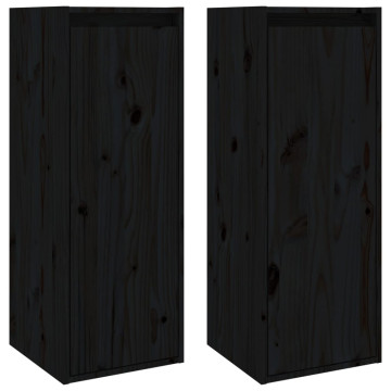 2 darab fekete tömör fenyőfa faliszekrény 30 x 30 x 80 cm - utánvéttel vagy ingyenes szállítással